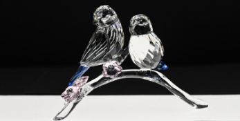 Swarovski Crystal Glass, 'Blue Tits/Chickadees', boxed.