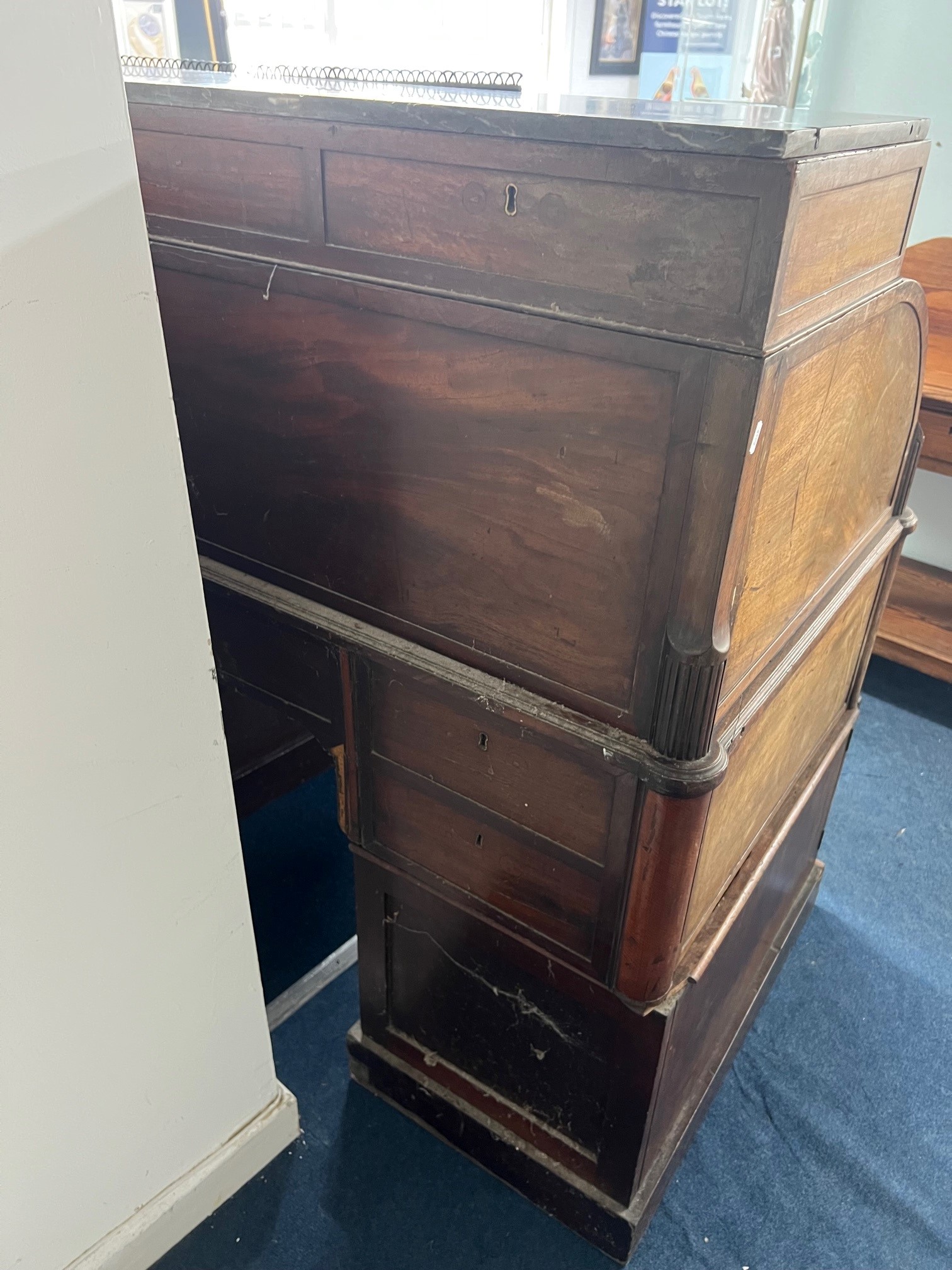 A large Louis XVI style mahogany cylinder bureau fitted with an arrangement of drawers and Pidgeon - Image 3 of 3