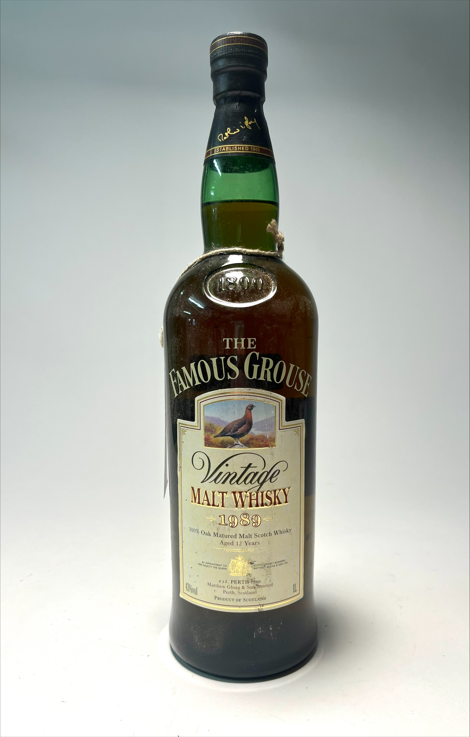 A bottle of The Famous Grouse Vintage Malt Whisky, 1989, %100 oak matured, aged 12 years, 1L.