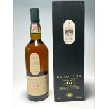 A bottle of Lagavulin Islay Single Malt Scotch Whisky (Lagavulin Distillery est. 1816), aged 16