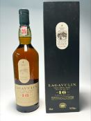 A bottle of Lagavulin Islay Single Malt Scotch Whisky (Lagavulin Distillery est. 1816), aged 16