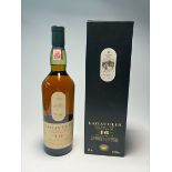 A bottle of Lagavulin Islay Single Malt Scotch Whisky (Lagavulin Distillery est. 1816), aged 16