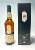 A bottle of Lagavulin Islay Single Malt Scotch Whisky (Lagavulin Distillery est. 1816), aged 16