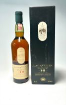 A bottle of Lagavulin Islay Single Malt Scotch Whisky (Lagavulin Distillery est. 1816), aged 16