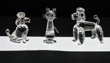 Swarovski Crystal Glass, Poodle, Cat and Large Poodle (3), boxed.