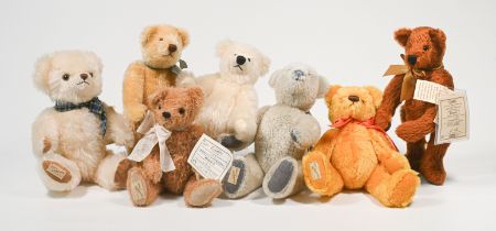 Collection of seven Deans Rag Book, Teddy Bears, to include 'Hieronymous', 'Hobson', 'Horatio'