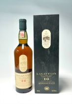 A bottle of Lagavulin Islay Single Malt Scotch Whisky (Lagavulin Distillery est. 1816), aged 16