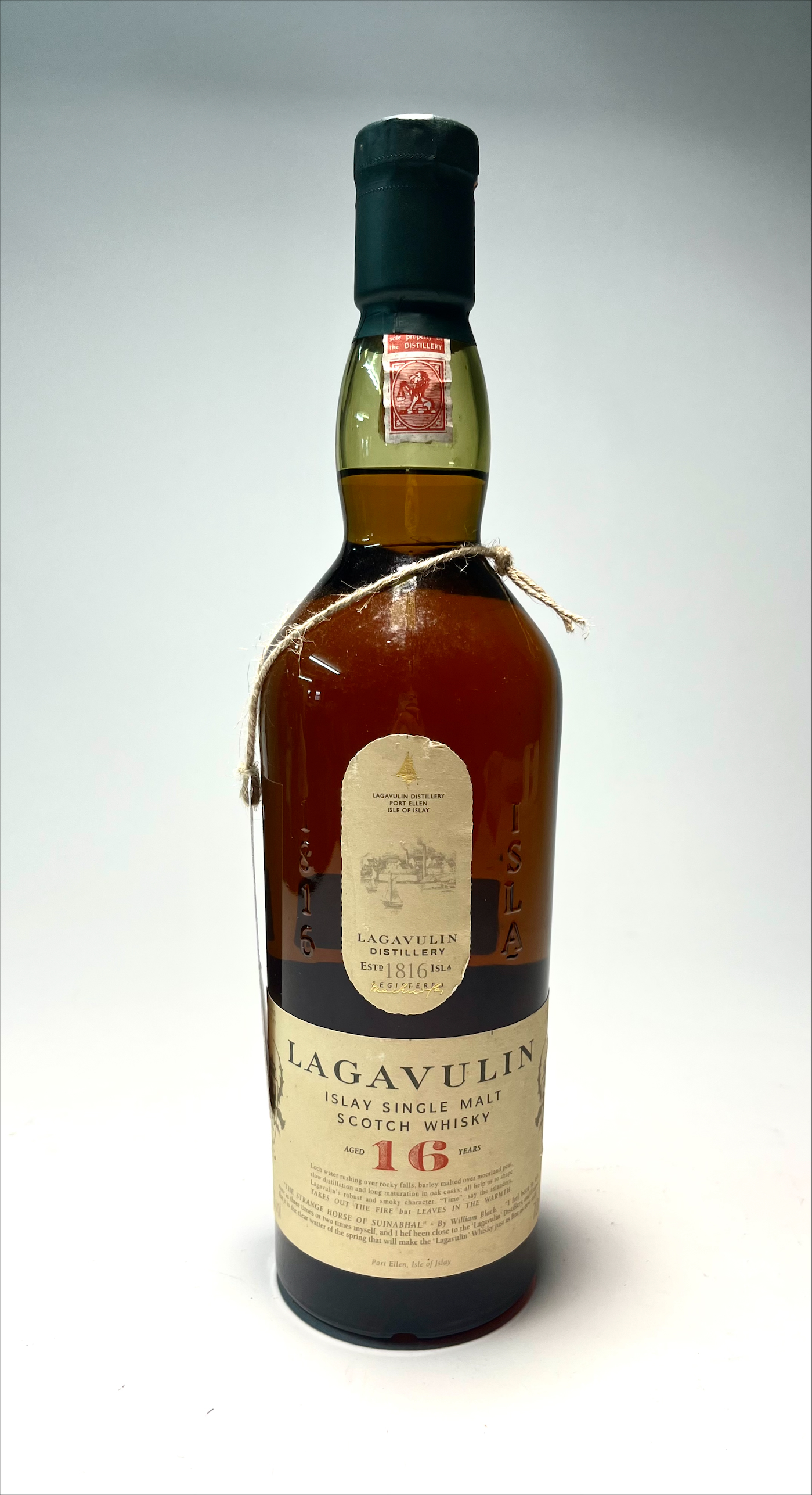 A bottle of Lagavulin Islay Single Malt Scotch Whisky (Lagavulin Distillery est. 1816), aged 16