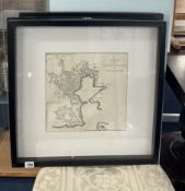 Three framed Plymouth maps including a plan of the town and citadel, framed and glazed, overall size