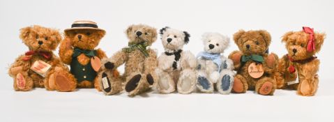 Collection of seven small Teddy Bears, two Robin Rive, two Herman Original, two LJ 2000 Bears and