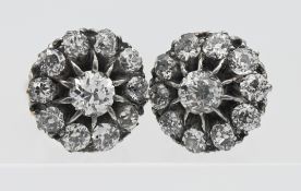 A good pair of Edwardian diamond cluster earrings, diameter approx. 12mm