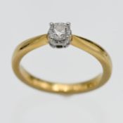 A diamond sing stone engagement ring, set in 18ct yellow gold, size N.