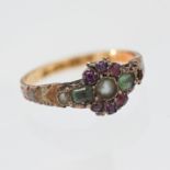 An antique gem stone ring, set in 18ct yellow gold, size N.