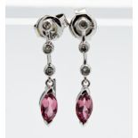 A pair of tourmaline and diamond drop earrings, set in 9ct white gold.
