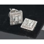 A pair of square shaped diamond cluster earrings, set in 18ct white gold.