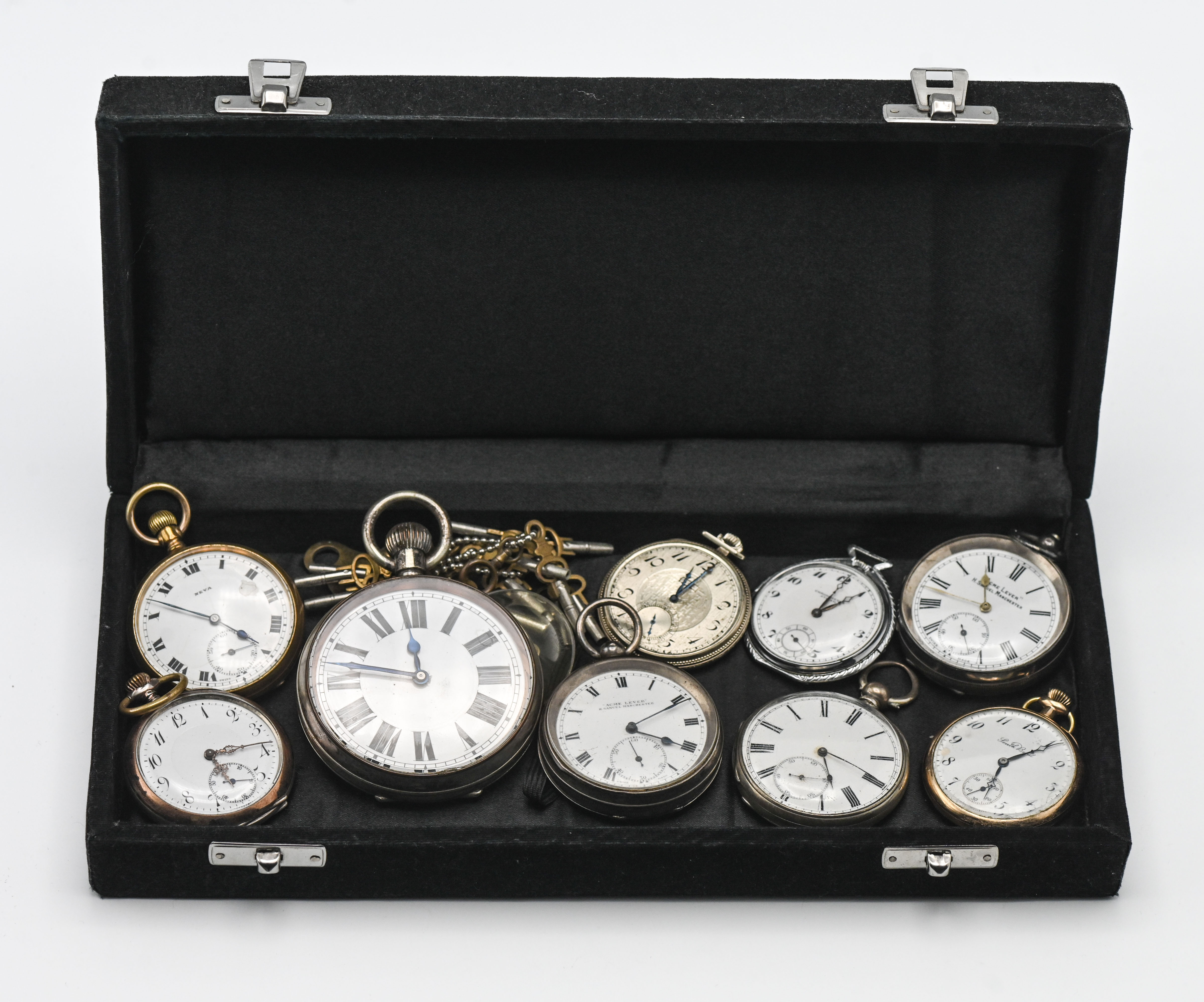 A collection of nine mixed pocket watches some silver and some gold plated including two by H.