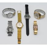 A collection of six watches including one by Bulova, backplate number 3353303 etc.