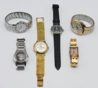 A collection of six watches including one by Bulova, backplate number 3353303 etc.
