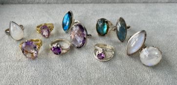 3 Silver Moonstone rings:, 1 Marquise Moonstone approx. weight 9.30 marked 925 silver. Size J, 1