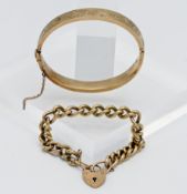 A 9ct gold curb link bracelet together with a 9ct gold bangle, total weight approx. 45.1g.