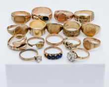 A collection of thirteen 9ct gold rings approx. 54.8g, together with one 18ct gold band ring approx.
