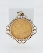 A Victoria full sovereign, dated 1892, mounted, approx. 10g