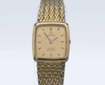 Omega, a ladies gold plated De Ville quartz wristwatch, backplate number 1387 (crown missing),