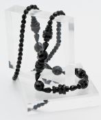 Victorian 29" (approx) graduated and faceted Whitby Jet bead necklace Various shapes of faceted