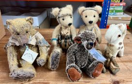 Collection of six teddy bears to include two 40cm African mohair bears, one Digby bear by Sharon
