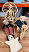 6 items to include one 35cm 1940's English bear, one 30cm Chad Valley bear, one 1950's Sooty hand