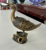 A reproduction Chinese metal figure of Duck, height 26cm.
