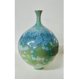 John Stroomer (20th/21st Century) bottle vase 2006, crystalline decoration in blue/green, signed and