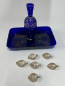 Victorian dark blue glass and gilt decorated tray (small hole) together with a gilt overlay vase and