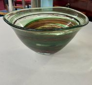 A studio glass bowl, signed Nick Orser? blown 2008, diameter 31cm.