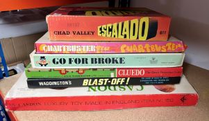 A collection of six vintage board games to include Chad Valley Escalado, Chartbuster, Go For