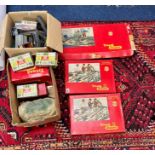 A large collection of Tri-ang Railways train sets, including three boxes of decorative trees, a