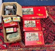A large collection of Tri-ang Railways train sets, including three boxes of decorative trees, a