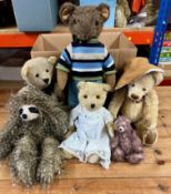 Collection of 6 teddy bears to include 'Maddy' by Maurine Riley, 'Cedric' by Beryl White and 4