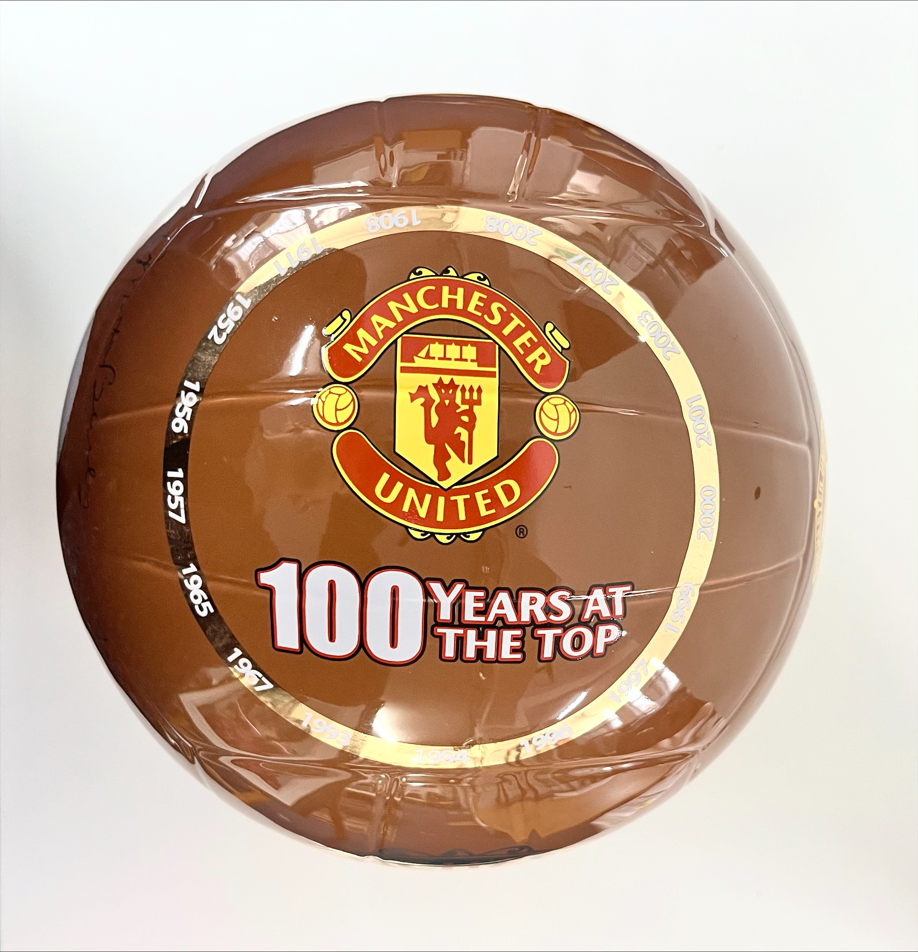 A Manchester United fine porcelain 'The 100 Years at the Top' trophy, with plaque stand, boxed. - Image 2 of 2