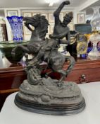 Victorian spelter figure King Edward I, on wooden base - 50 x 45cm.