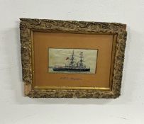 A Stevengraph of H.M.S. Magnificent, woven in pure silk. 7cm x 13cm, framed and glazed.