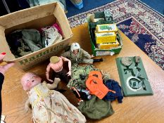 A small mixed collection including two Action Men figures with clothes, accessories also Airfix