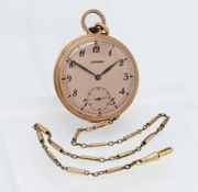 Longines, an open face pocket watch set in 14k gold filled case, mechanical pendant wind movement,