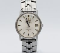 Omega, a gents stainless steel Automatic Constellation Chronometer date, silver and gold baton dial,