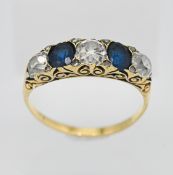 A sapphire and diamond set ring, size S.