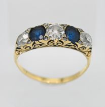 A sapphire and diamond set ring, size S.