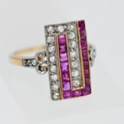 An Edwardian diamond and ruby ring, of geometric design, size L.