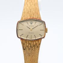 Rolex, a ladies 18ct yellow gold Precision bracelet wristwatch, circa mid 1970's, with cushion