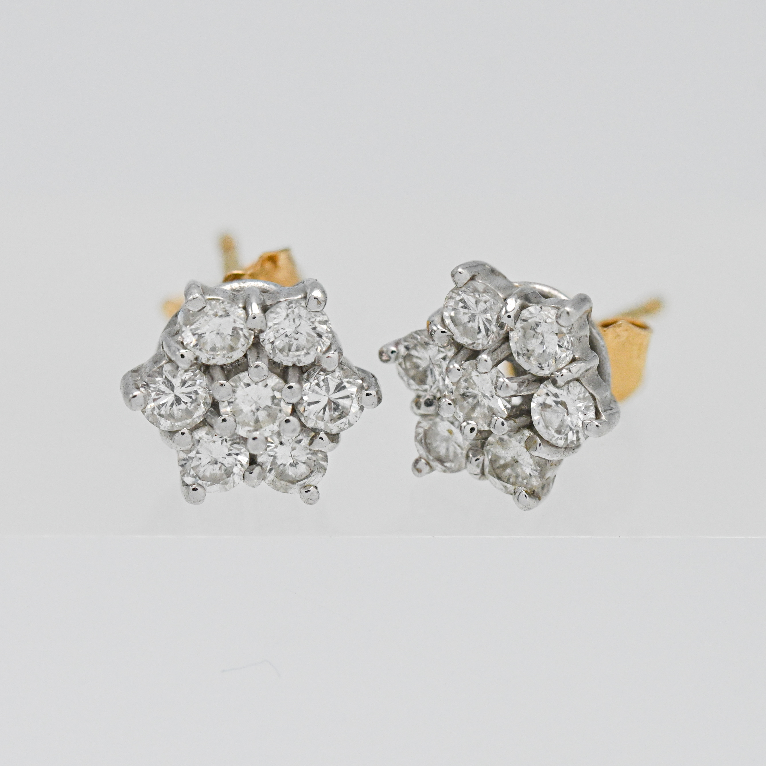 A pair of 18ct diamond cluster earrings.