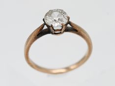 An old brilliant cut diamond single stone ring, claw setting, no hallmark, approx. 0.70ct, size H.